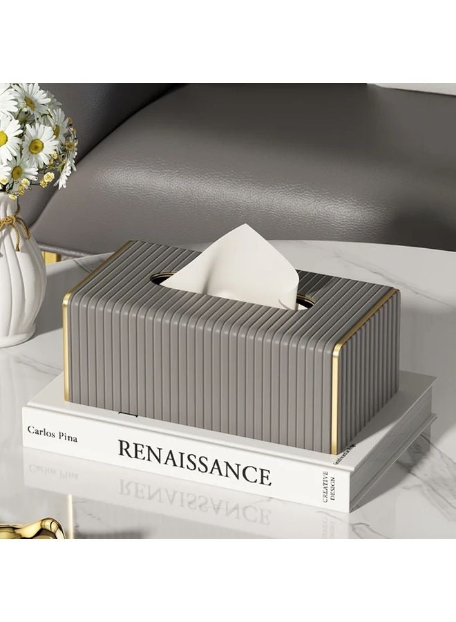 لون شاي الحليب غطاء صندوق المناديل الجلد الصناعي الاسكندنافي أبيض ذهبي مخطط ديكور غرفة المعيشة - Image 5